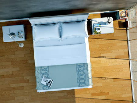 modern bedroom with king-size bed and modern decor 3d Illustrationの写真素材