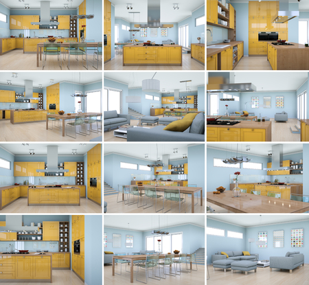 Set of modern yellow Loft Interior design 3d Renderingの写真素材