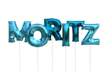 Name made of blue inflatable balloons isolated on white background 3D Illustrationの写真素材