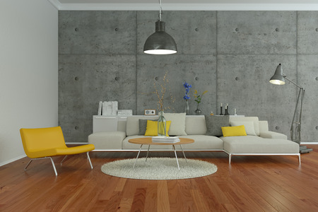 modern bright skandinavian flat interior design 3d Illustrationの写真素材