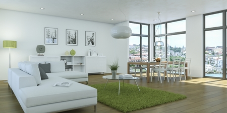 modern white living room interior design 3d Illustrationの写真素材