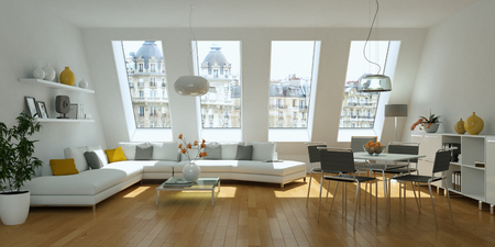 modern white living room interior design 3d Illustrationの写真素材