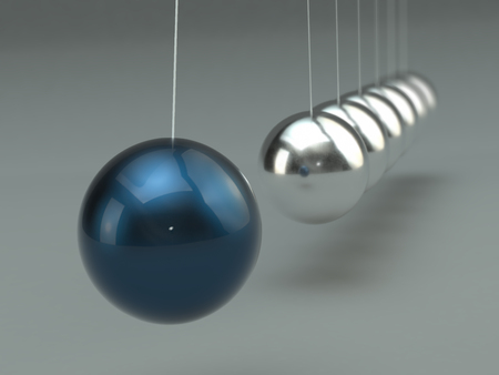Newtons Cradle isolated on grey background 3d Illustrationの写真素材
