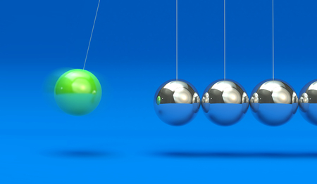 Newtons Cradle isolated on blue background 3d Illustrationの写真素材