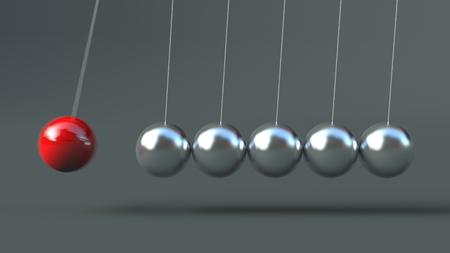 Newtons Cradle isolated on grey background 3d Illustrationの写真素材