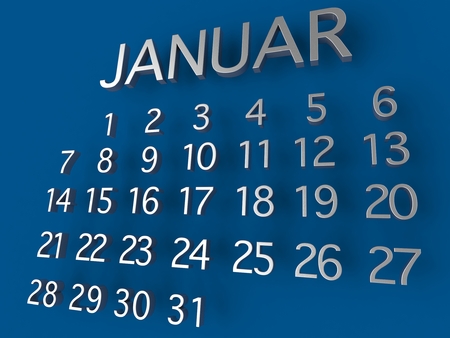 January Calender 3D metal on blue background 3d Illustrationの写真素材