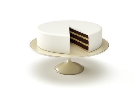 basic wedding cake on plate isolated white background 3d Illustrationの写真素材