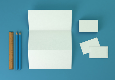 Corporate Stationery Branding Mock-up on blue background 3d Illustrationの写真素材
