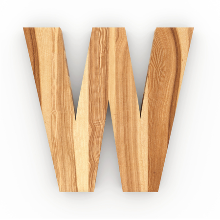Wooden letter W isolated on white background 3D Illustrationの写真素材