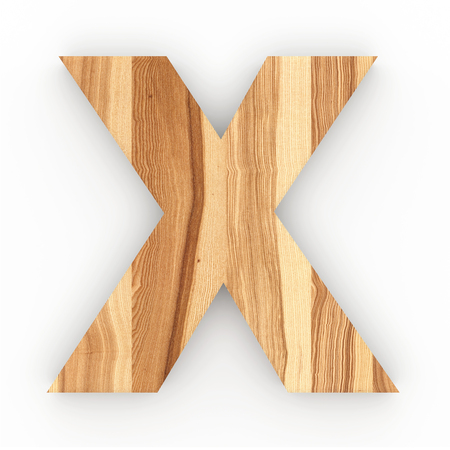 Wooden letter X isolated on white background 3D Illustrationの写真素材