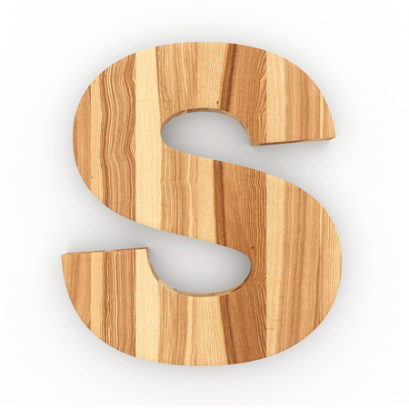 Wooden letter S isolated on white background 3D Illustrationの写真素材