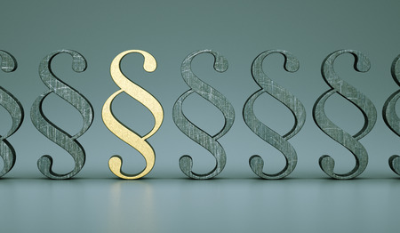 golden paragraph, symbol of law on wgrey hite background. Law concept 3D Illsutrationの写真素材