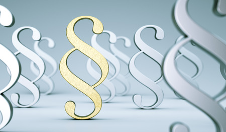 Golden paragraph, symbol of law on white background. 3D Illsutrationの写真素材