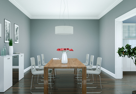 Dining room interior design in modern apartment 3D Illustrationの写真素材