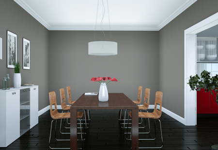 Dining room interior design in modern apartment 3D Illustrationの写真素材