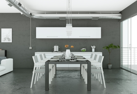 Dining room interior design in modern apartment 3D Illustrationの写真素材