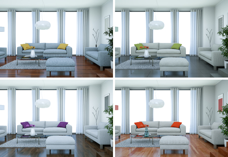 Four color variations of modern interior loft design 3d Illustrationの写真素材
