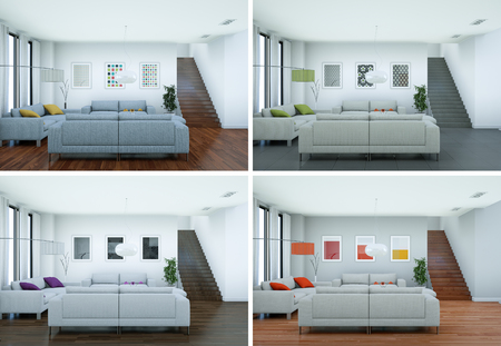Four color variations of modern interior loft design 3d Illustrationの写真素材