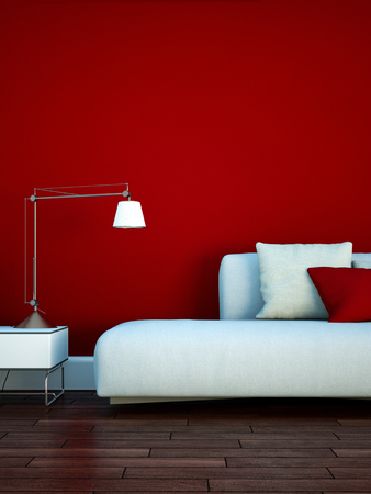 Interior design modern bright room with white sofa 3d Illustrationの写真素材