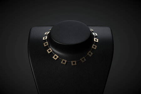 Golden necklace on black studio background 3d Illustrationの写真素材