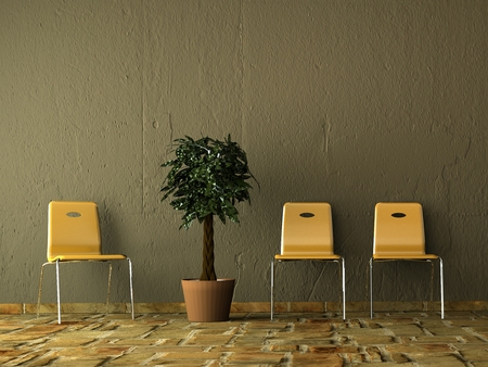 Room with three orange in front of a wall 3d Illustrationの写真素材