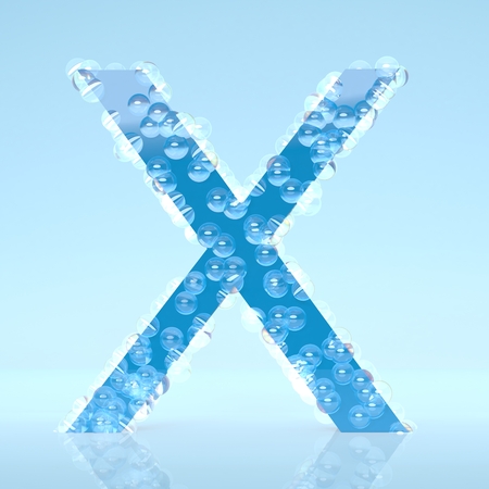 Blue Waterdrops alphabet letters isolated on light blue background 3D Illustrationの写真素材