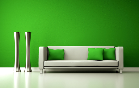 Interior design modern bright room with white sofa 3d Illustrationの写真素材