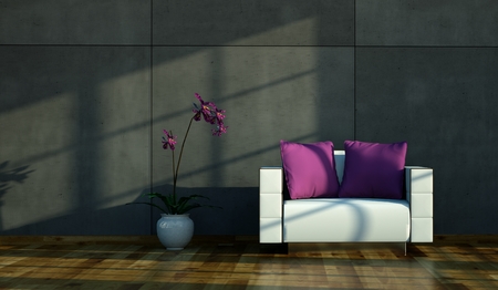 Interior design modern bright room with white sofa 3d Illustrationの写真素材