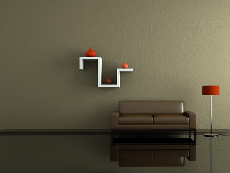 Interior design modern bright room with sofa 3d Illustrationの写真素材