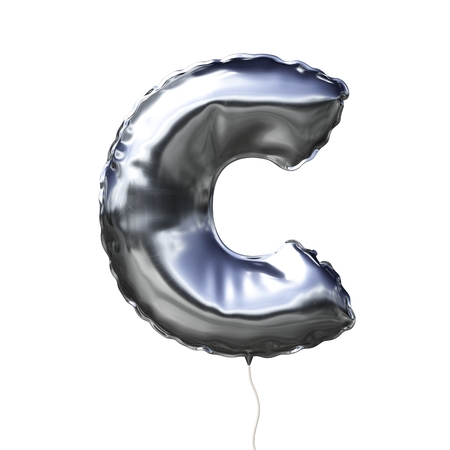 3D C Lettering made of silver inflatable balloon isolated on white background 3D Illustrationの写真素材