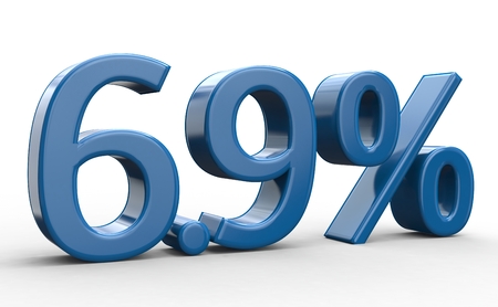 Blue 3d numbers percentage discount on isolated white background 3d Illustration
