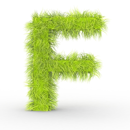 Green fur F alphabet letters isolated on white background 3D Illustrationの写真素材