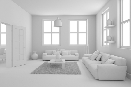 model of modern interior design living room 3d Illustrationの写真素材