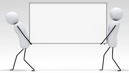 3D little people series, characters are carrying blank white boardの写真素材