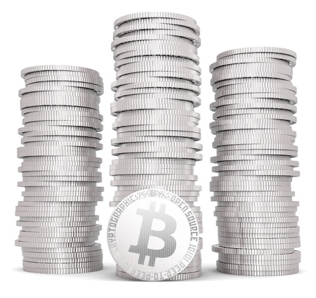Stack of silver bitcoinsの写真素材