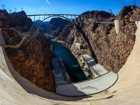 View of Colorado River Bridge from the Hoover Dam in Nevada, USAの写真素材