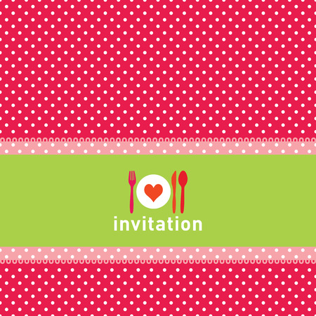 Greeting card or menu design with polkadots, fork, knife and spoonのイラスト素材