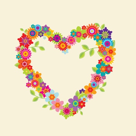 Heart with leaves and flowers on a creme (editable) backgroundのイラスト素材