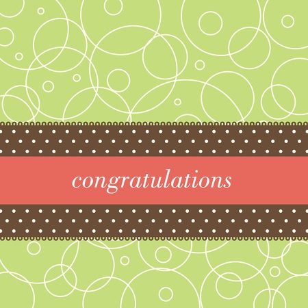 Square card with the word congratulations on a polka dot ribbon and a green background with circlesのイラスト素材