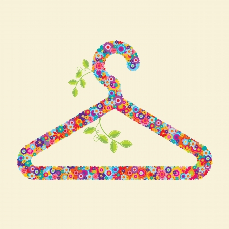 Clothes hanger made of flowers and branches. You could use this for: environmentally-friendly clothing, eco-friendly fashion and textiles, fair-trade productsのイラスト素材
