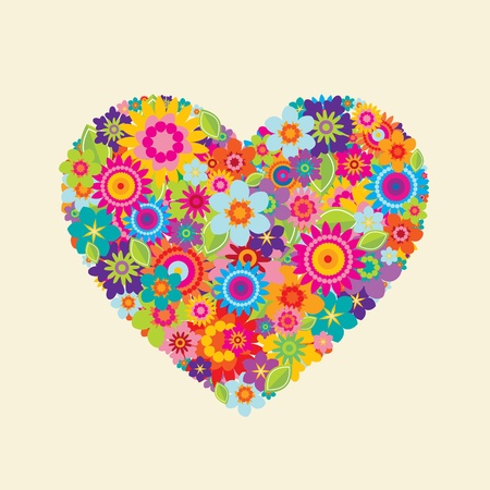 Heart with leaves and flowers on a creme colored backgroundのイラスト素材