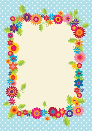 Design with polkadots and flowers to use as a frame, greeting card or decorationのイラスト素材