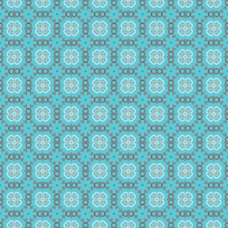 Seamless geometric pattern with flowers in grey, blue, greenのイラスト素材
