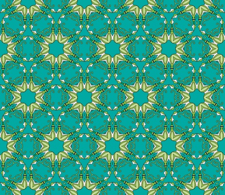 Seamless and elegant Baroque pattern with colorful swirls on a green backgroundのイラスト素材