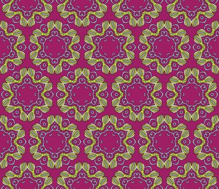 Seamless and elegant Baroque pattern with colorful swirls on a dark purple backgroundのイラスト素材