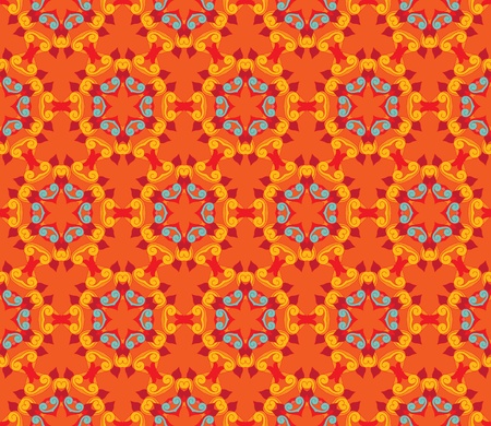 Seamless and elegant Baroque pattern with colorful curls on an orange backgroundのイラスト素材