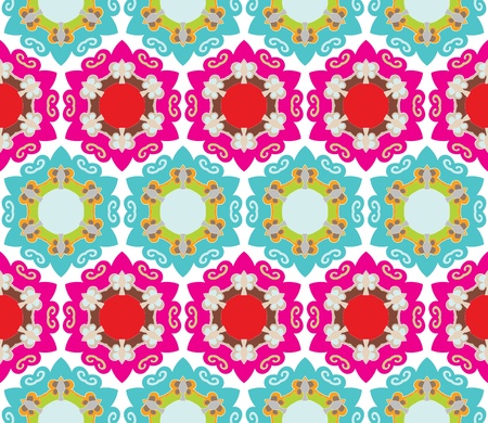 Seamless baroque pattern with stars and flowers in bright colorsのイラスト素材