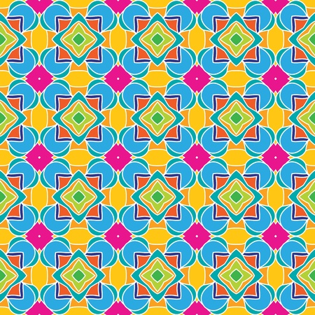 Geometric, seamless pattern with squares and stars in bright colorsのイラスト素材