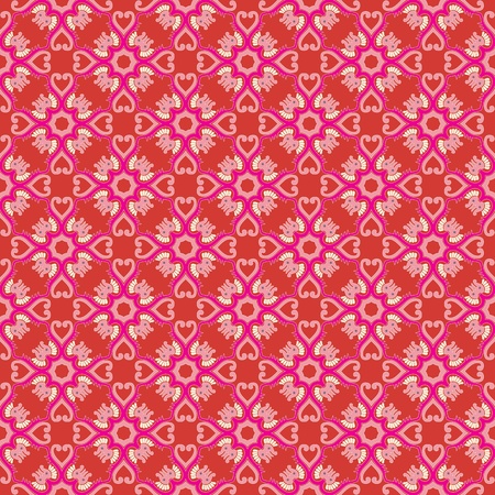 Vintage damask wallpaper pattern with abstract flowers and swirls in red, pink, creme, brown, greyのイラスト素材