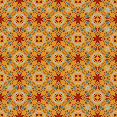 Vintage damask wallpaper pattern with abstract flowers and swirls in green, blue, grey, brownのイラスト素材